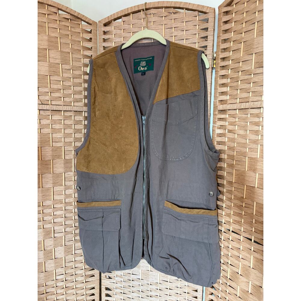 ORVIS Mens Sporting Hunting Shooting Vest Gray/Brown Cotton LARGE